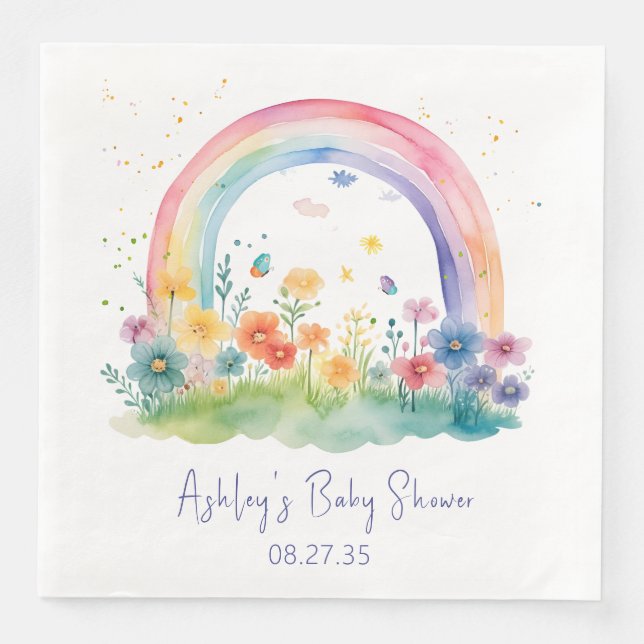 Serviette En Papier Baby shower arc-en-ciel Fleur sauvage Boho (Devant)