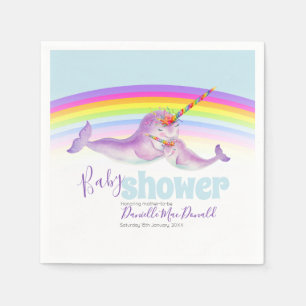 Serviette En Papier Baby shower arc-en-ciel narval mignon