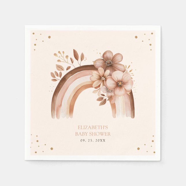 Serviette En Papier Baby shower arc-en-ciel rustique neutre Boho aquar (Devant)