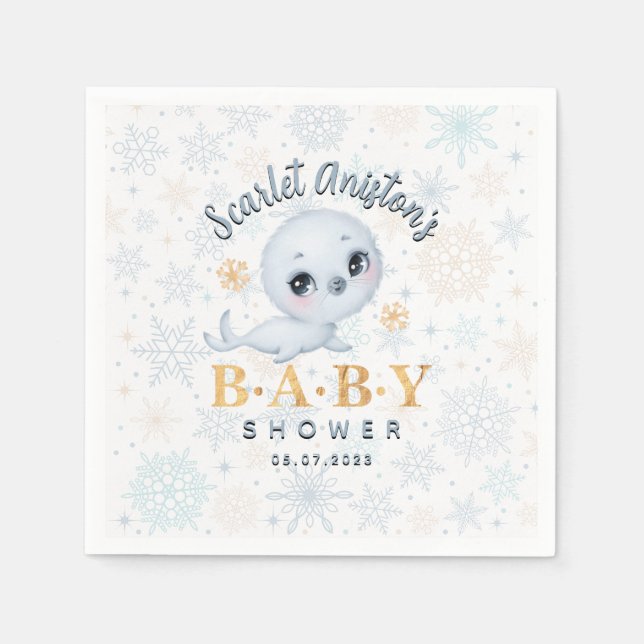 Serviette En Papier Baby shower arctique du phoque polaire (Devant)