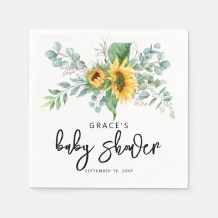 Serviette En Papier Baby Shower au Tournesol Rustique et Eucalyptus