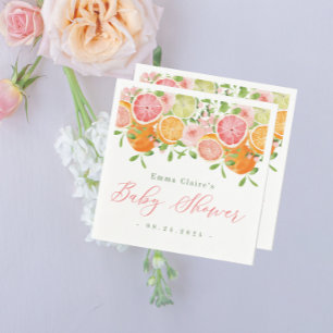Serviette En Papier Baby shower aux agrumes et aux fleurs
