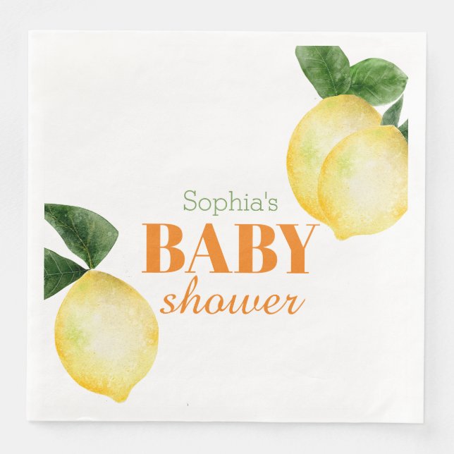 Serviette En Papier Baby shower aux citrons aquarelles (Devant)