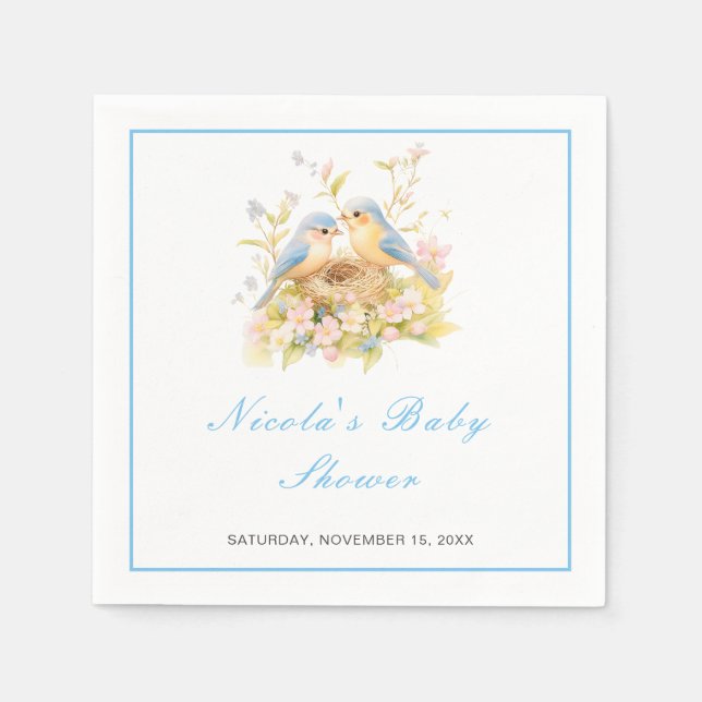 Serviette En Papier Baby shower aux oiseaux de printemps (Devant)