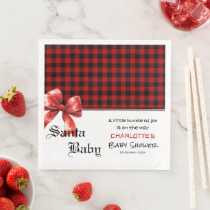 Serviette En Papier Baby-Shower avec un Nœud Rouge Aquarelle à Carreau