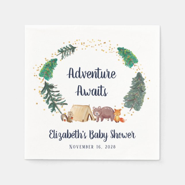 Serviette En Papier Baby shower Aventure Attend Les Animaux Des Bois (Devant)
