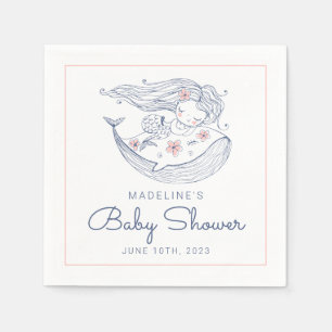 Serviette En Papier Baby shower   Baby Girl Whale Mermaid Beach Napkin