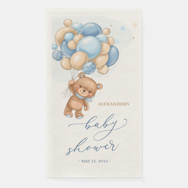 Serviette En Papier Baby shower Ballons Bleus Ours Teddy (Devant)