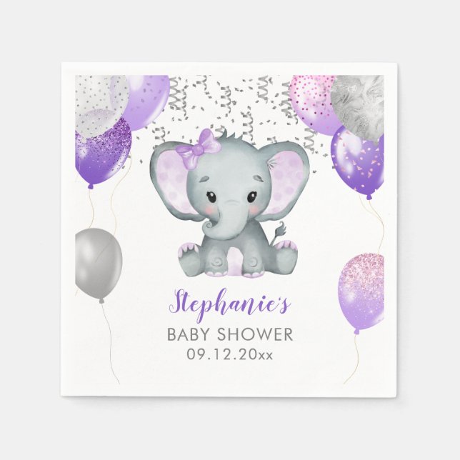 Serviette En Papier Baby shower Ballons de fille Eléphante mignonne (Devant)