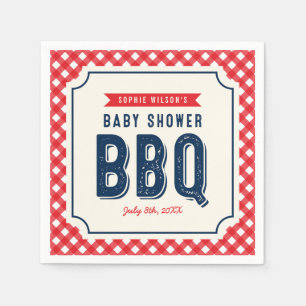 Serviette En Papier Baby shower barbecue rouge En vichy et bleu