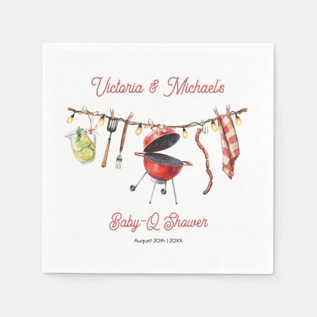 Serviette En Papier Baby shower BBQ Baby-Q En vichy linge (Devant)
