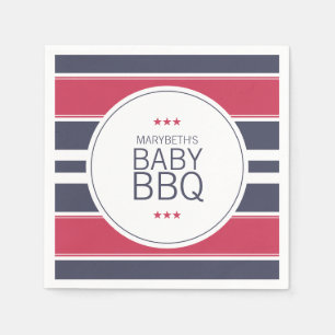 Serviette En Papier Baby shower BBQ blanc, rouge et bleu Preppy