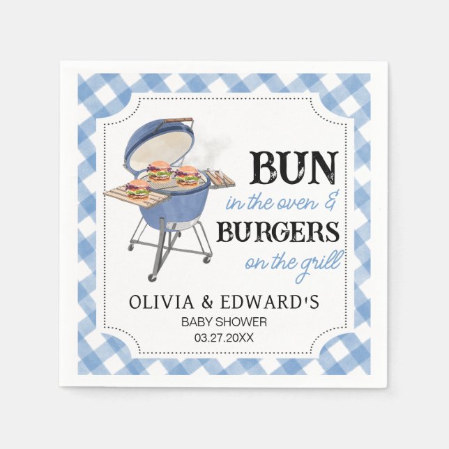 Serviette En Papier Baby shower BBQ Burger Bleu (Devant)