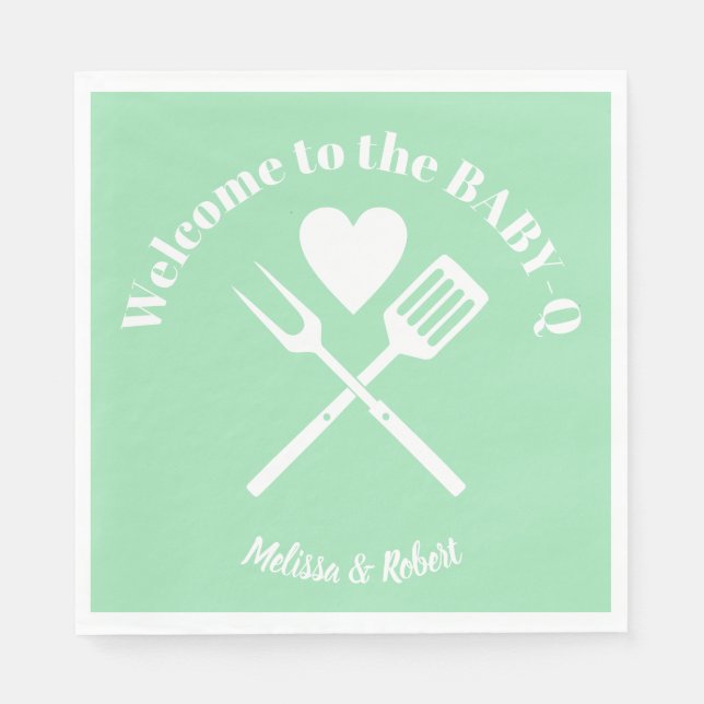 Serviette En Papier Baby shower BBQ moderne à menthe solide vert BABY- (Devant)