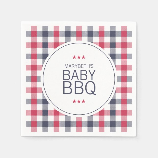 Serviette En Papier Baby shower BBQ préppy rouge, blanc et bleu (Devant)