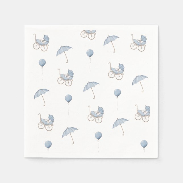 Serviette En Papier Baby shower Bébé Bleu Cute Buggy (Devant)