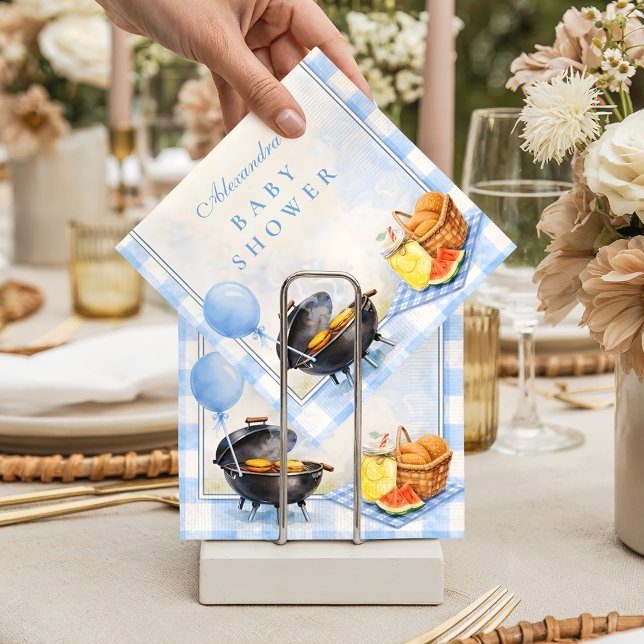 Serviette En Papier Baby Shower Bébé Gingham Bleu Bébé Q (Créateur téléchargé)