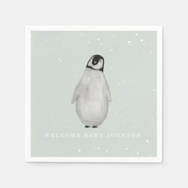 Serviette En Papier Baby shower bébé Penguin Blue Winter Boy (Devant)