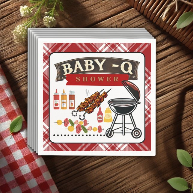 Serviette En Papier Baby shower bébé-Q À damiers Red & Black Grill (Créateur téléchargé)