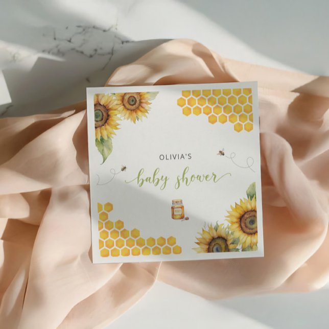 Serviette En Papier Baby shower Bee Honey Sunflowers (Créateur téléchargé)