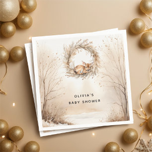 Serviette En Papier Baby shower beige hivernal cerf