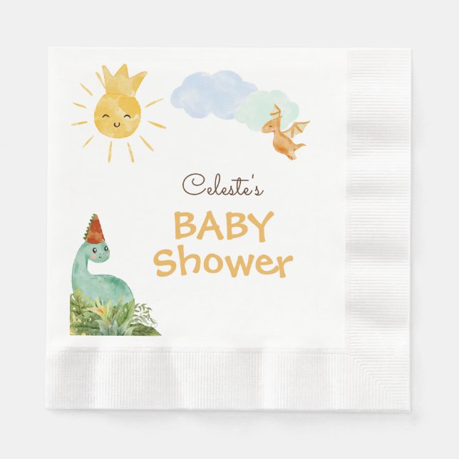 Serviette En Papier Baby shower blanc Dinosaure moderne serviettes (Devant)