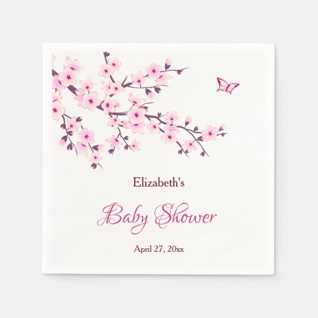Serviette En Papier Baby shower blanc rose cerisier (Devant)