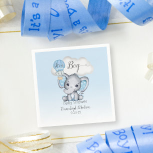 Serviette En Papier Baby shower bleu à bulle d'air chaud éléphant pour