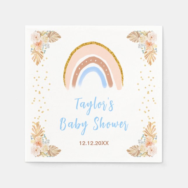 Serviette En Papier Baby shower bleu arc-en-ciel Boho (Devant)