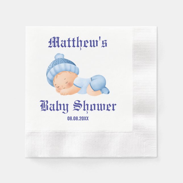 Serviette En Papier Baby-Shower Bleu, Baby-Shower Garçon (Devant)