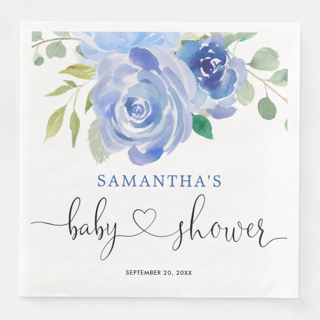 Serviette En Papier Baby shower bleu blanc floral papier serviettes de (Devant)
