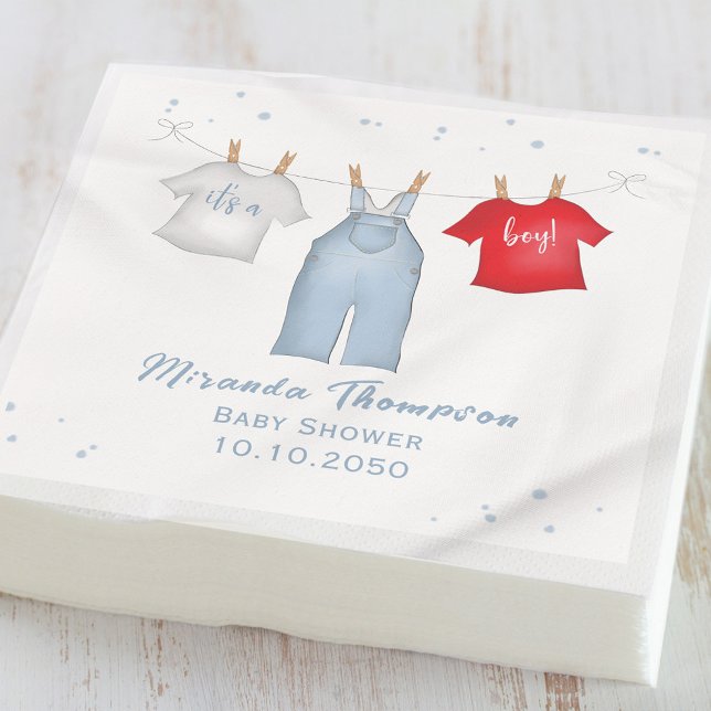 Serviette En Papier Baby shower Bleu C'est un garçon Clothesline Perso (Créateur téléchargé)