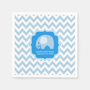 Serviette En Papier Baby shower bleu Chevron d'éléphant de garçon
