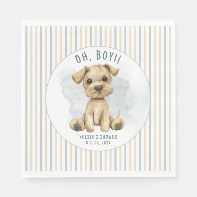 Serviette En Papier Baby shower bleu Chiot Bleu Cute Oh Boy (Devant)
