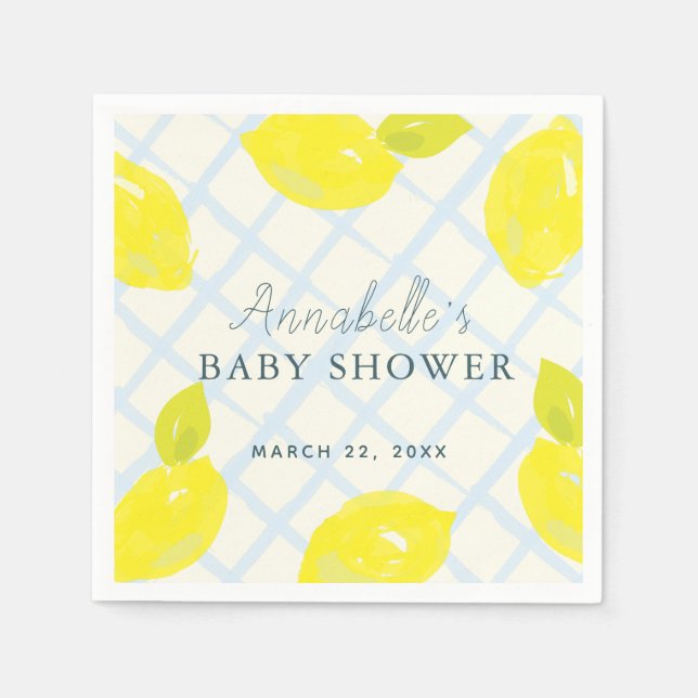 Serviette En Papier Baby shower bleu citron peint à la main (Devant)