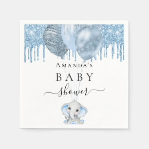 Serviette En Papier Baby shower bleu clair parties scintillant blanc é