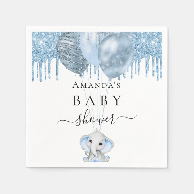 Serviette En Papier Baby shower bleu clair parties scintillant blanc é (Devant)