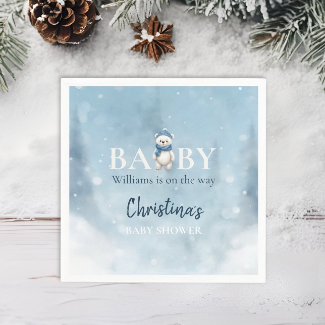Serviette En Papier Baby shower Bleu de l'ours d'hiver (Créateur téléchargé)