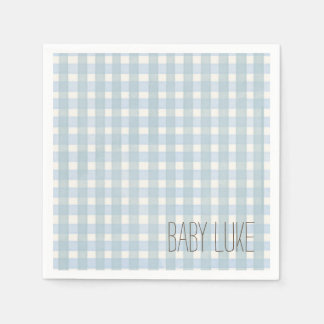 Serviette En Papier Baby shower bleu En vichy Napkin