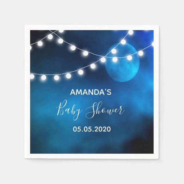 Serviette En Papier Baby shower bleu lune nom de chaîne de lumière (Devant)