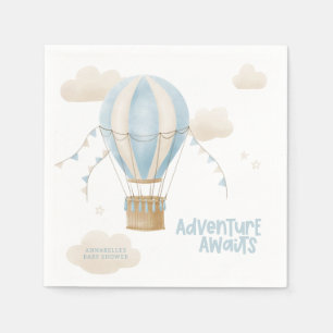 Serviette En Papier Baby shower bleu montgolfière aventure