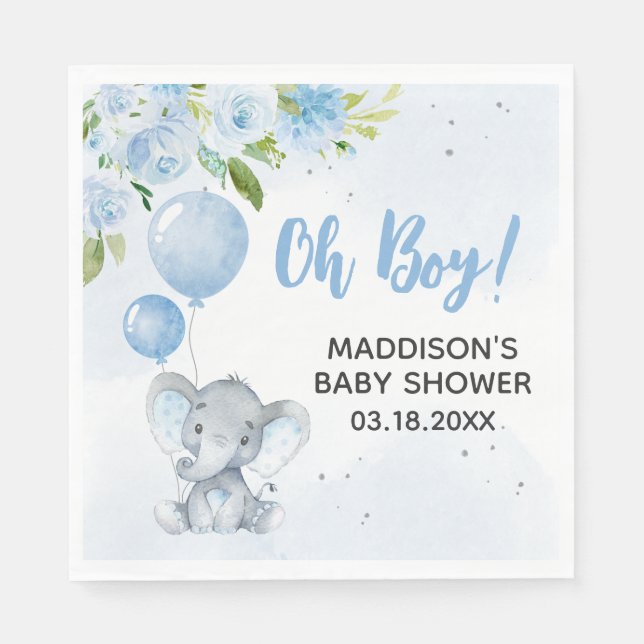 Serviette En Papier Baby shower Blue Elephant (Devant)