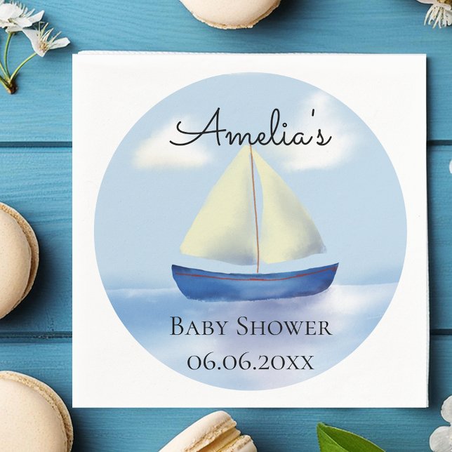Serviette En Papier Baby shower Blue Sailboat personnalisé (Créateur téléchargé)
