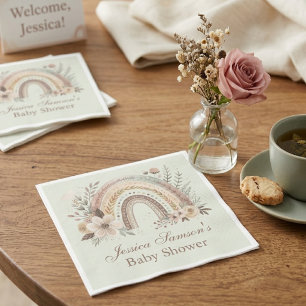 Serviette En Papier Baby Shower Bohème Arc-en-Ciel et Fleurs