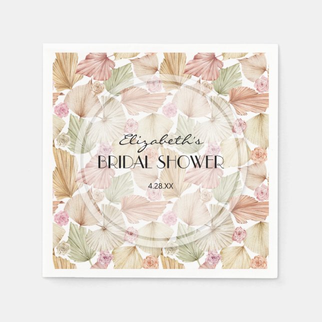 Serviette En Papier Baby Shower Bohème aux Feuilles et Fleurs Séchées (Devant)