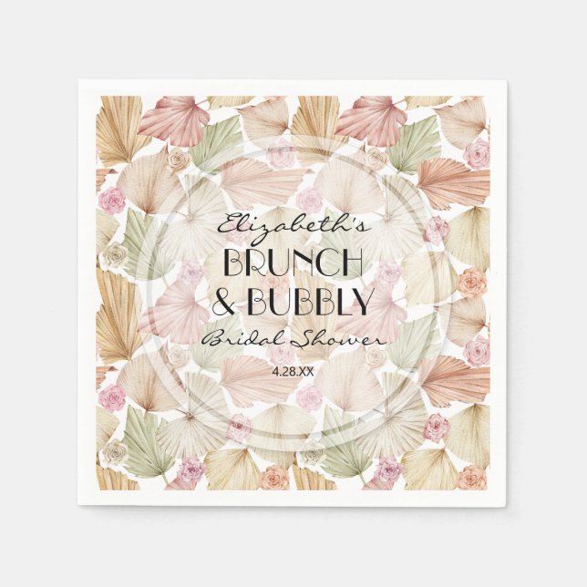 Serviette En Papier Baby Shower Bohème aux Feuilles et Fleurs Séchées (Devant)