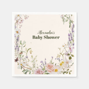 Serviette En Papier Baby Shower Bohème Fleur Sauvage Rose Élégant