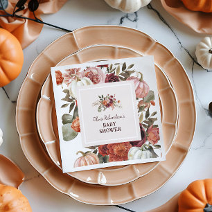 Serviette En Papier Baby Shower Bohème Floral Citrouille Automne