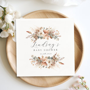 Serviette En Papier Baby Shower Bohème Florale Herbe de Pampas