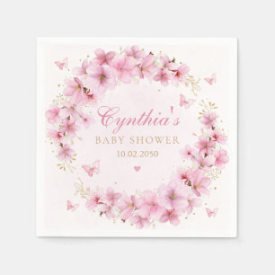 Serviette En Papier Baby Shower Bohème Mignon Fleur Rose Aquarelle Fil